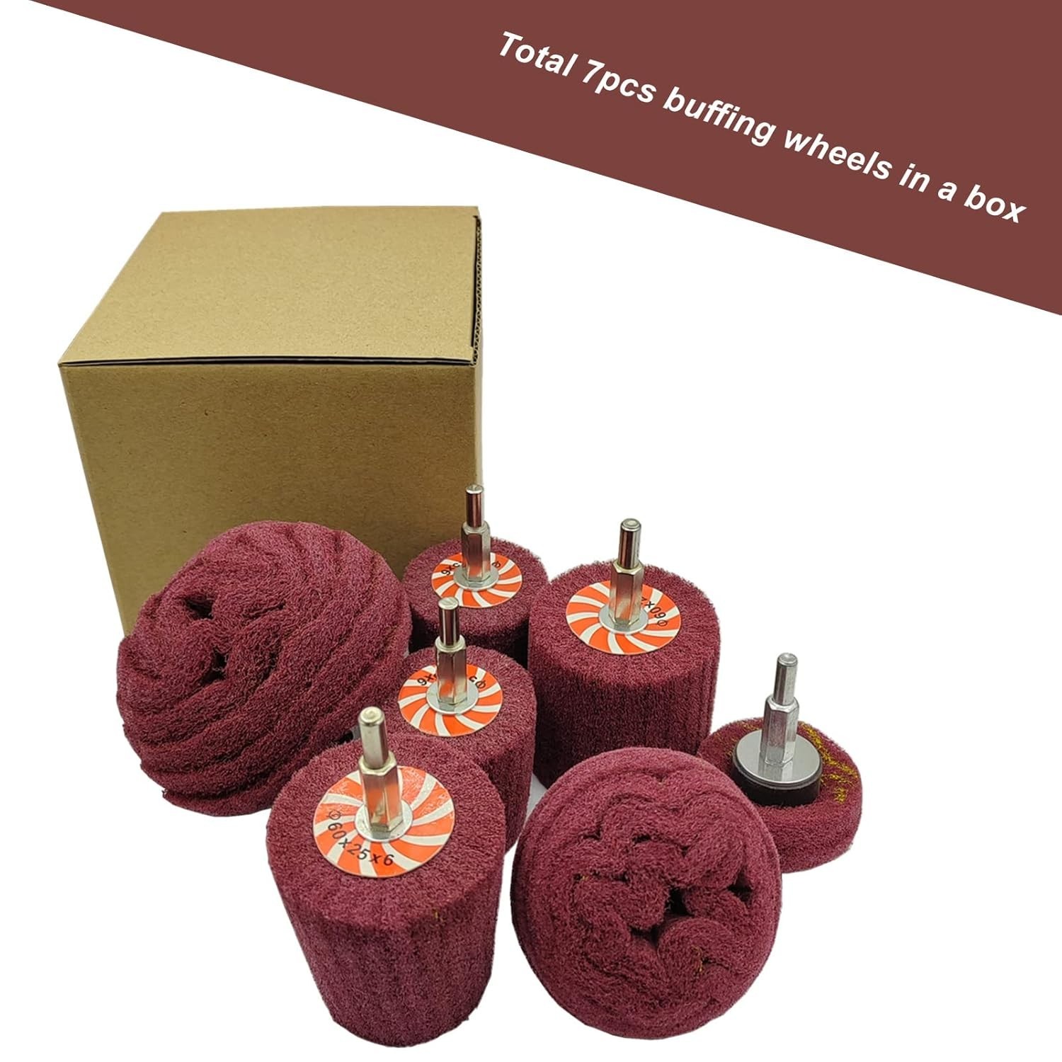 7-Pcs Mixed Set Non Woven Abrasive Buffing Wheels,1/4″ Shank Drill for Polishing