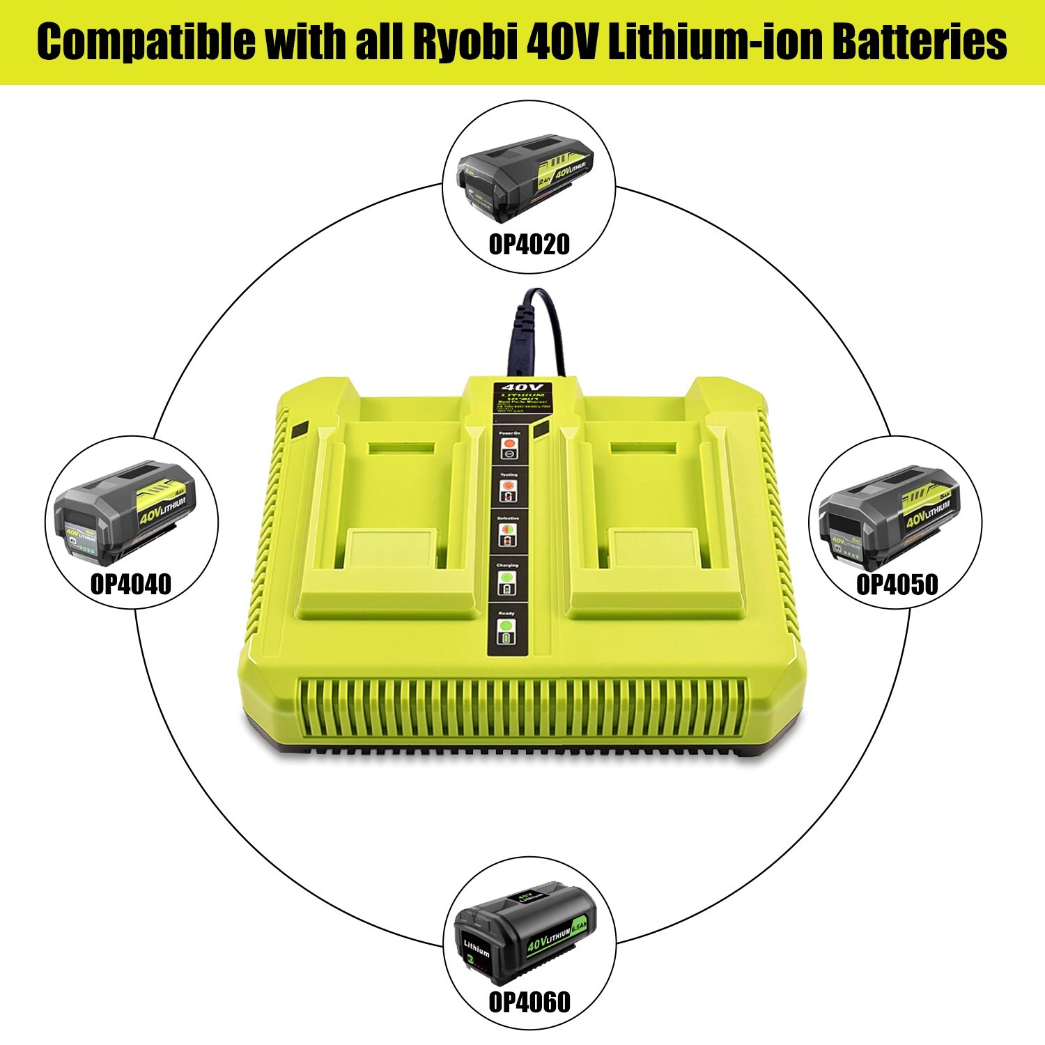 OP401 40V Dual Charger for Ryobi 40V 4.0Ah OP40404 OP4040 Battery Rapid Charger