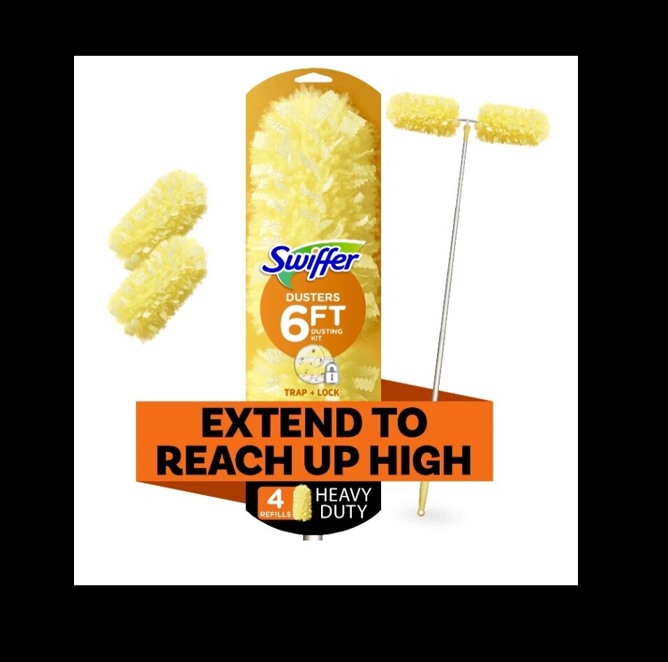Swiffer Dusters 6’ ft Extender Handle Kit w/ 4 Refills: DOUBLE Ended,ceiling,fan