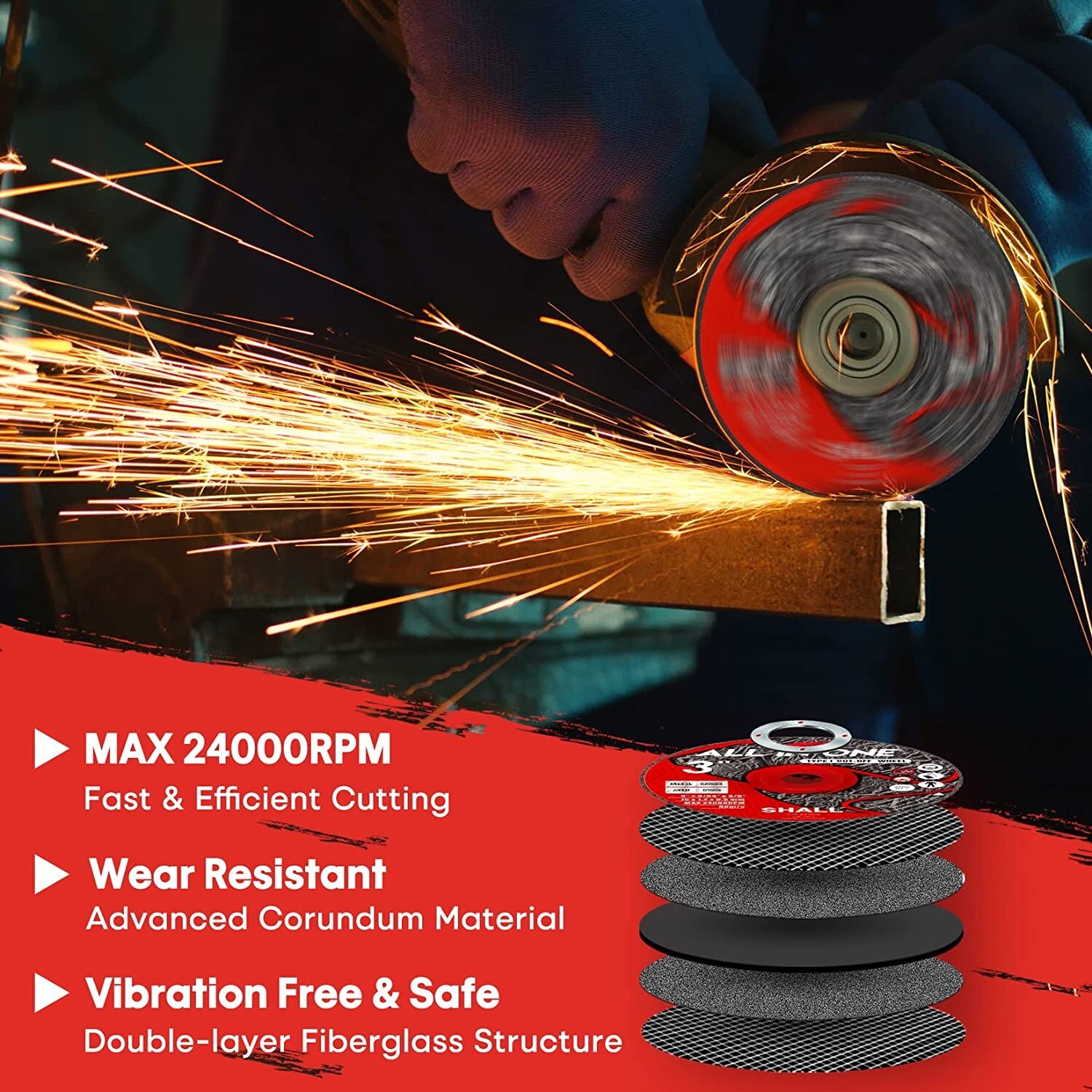 SHALL 25-Pack Cut Off Wheels 3” x 3/8” x 3/64” – Fast Cutting Disc