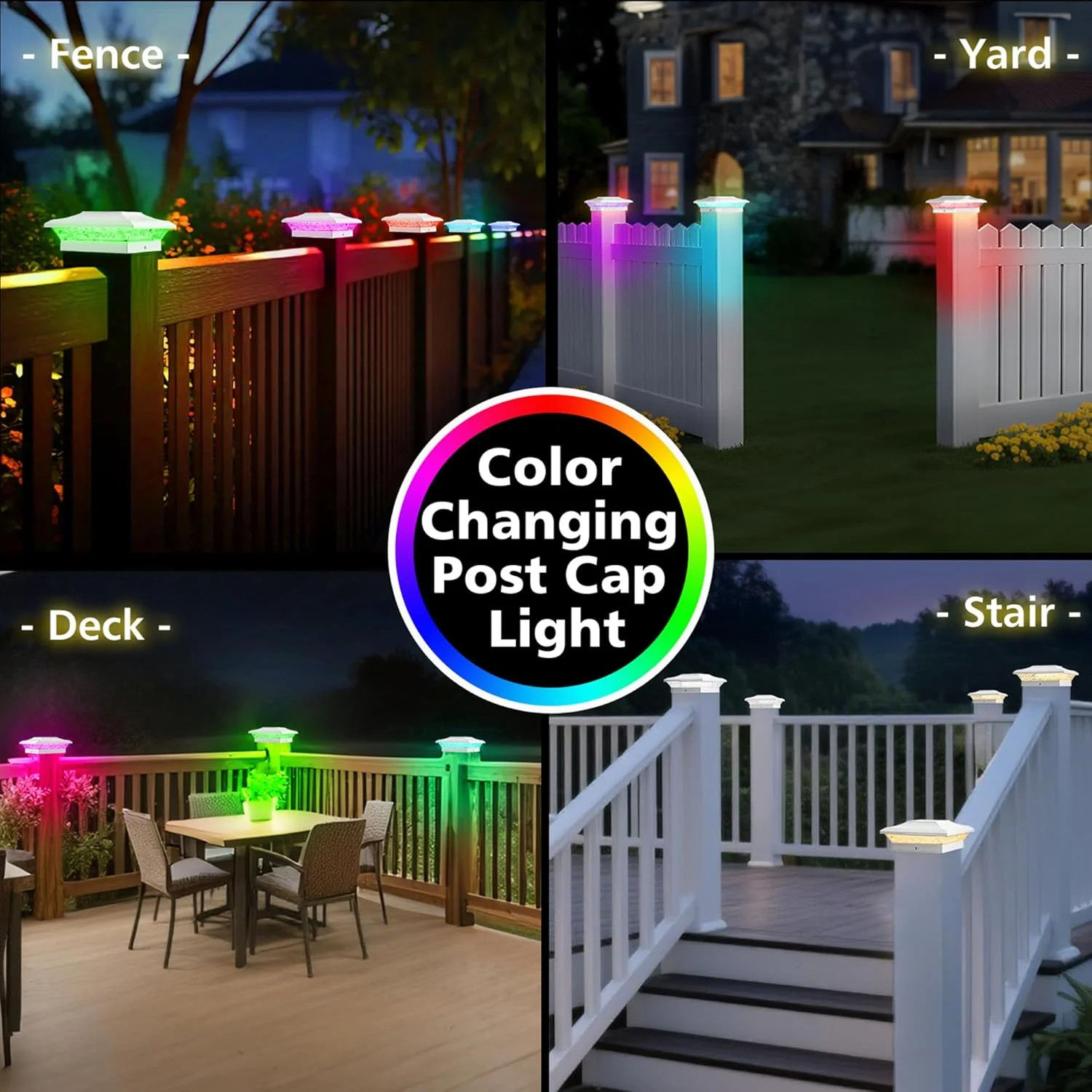 T-SUN RGB Solar Post Cap Lights, White Color Changing Fence Post Lights for 4×4