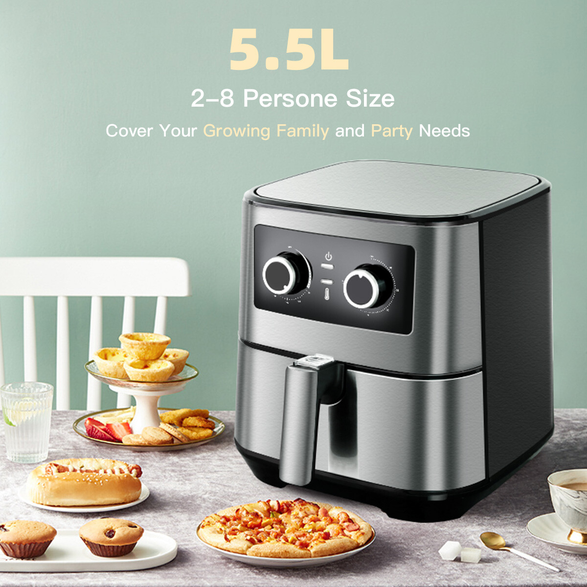 Air Fryer 5.8QT 1700W Oil Free Large Timer Cooker Easy Dishwasher-Safe US fryer