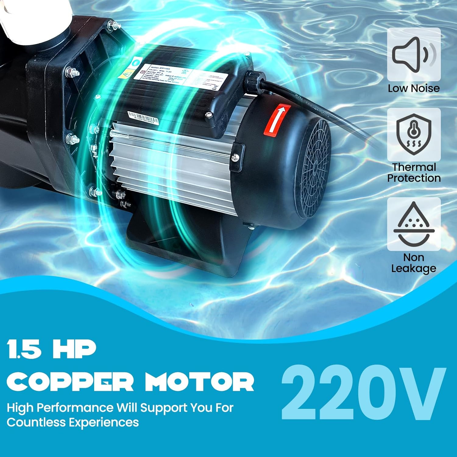 1.5-3.0HP In/Above Ground Swimming Pool Pump Motor w/ Unions, Strainer 220V