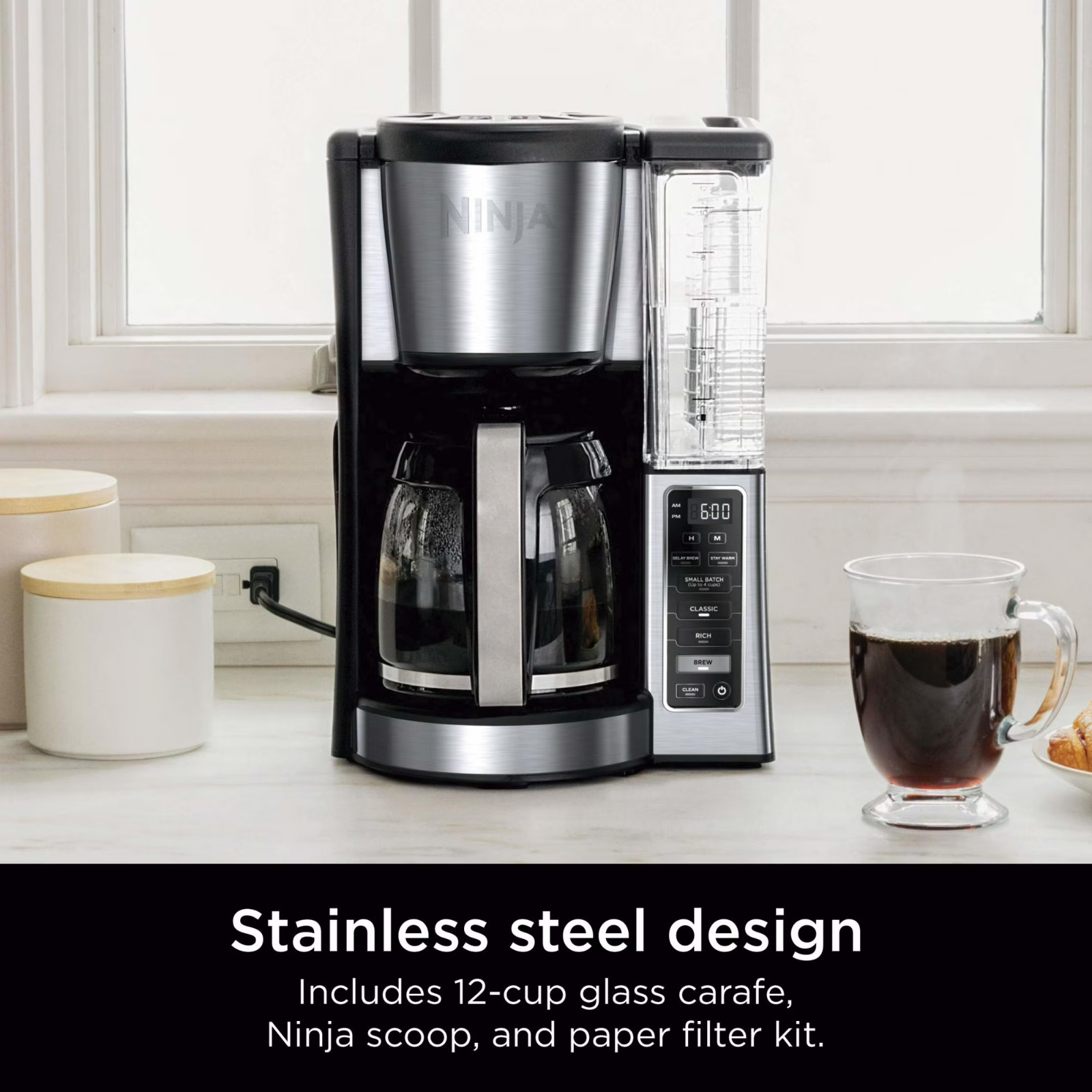 NEW Ninja 12-Cup Programmable Drip Coffee Maker, 2 Brew Styles, Adjustable CE250