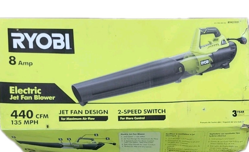 NEW!! RYOBI 135 MPH 440 CFM 8 Amp Corded Electric Jet Fan Leaf Blower