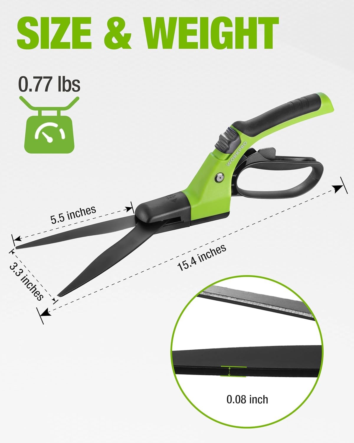 WORKPRO Grass Shears 15″ Handheld Grass Clippers 360° Swivel Blade Grass Cutter