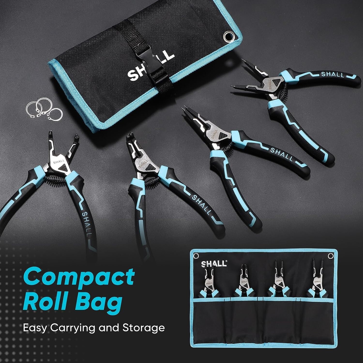 SHALL Snap Ring Pliers Set, 4PCS Heavy Duty 7 ” Internal External Circlip Pliers