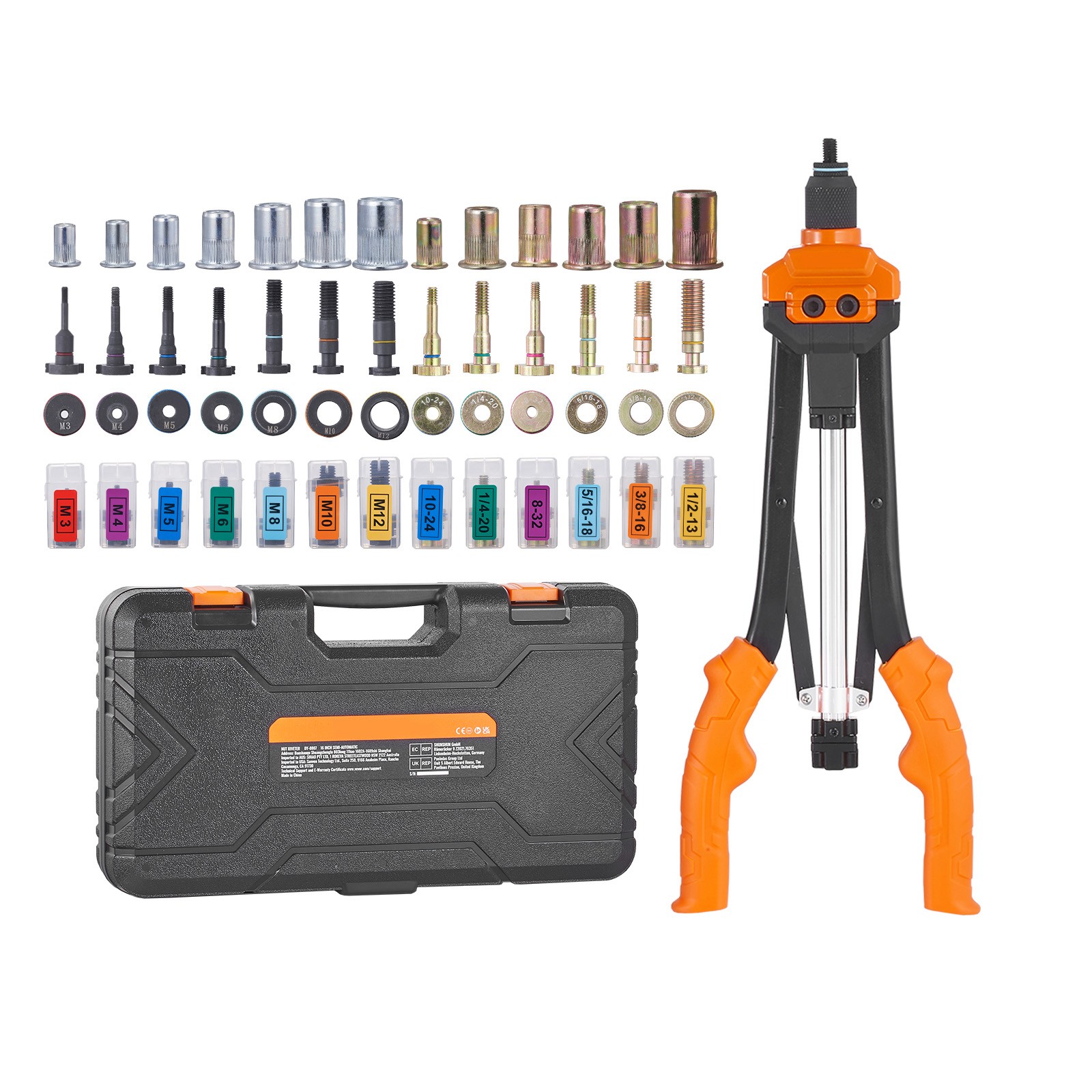 VEVOR Rivet Nut Tool 16in Rivnut Tool Kit 13PCS Mandrels and 186PCS Rivet Nuts