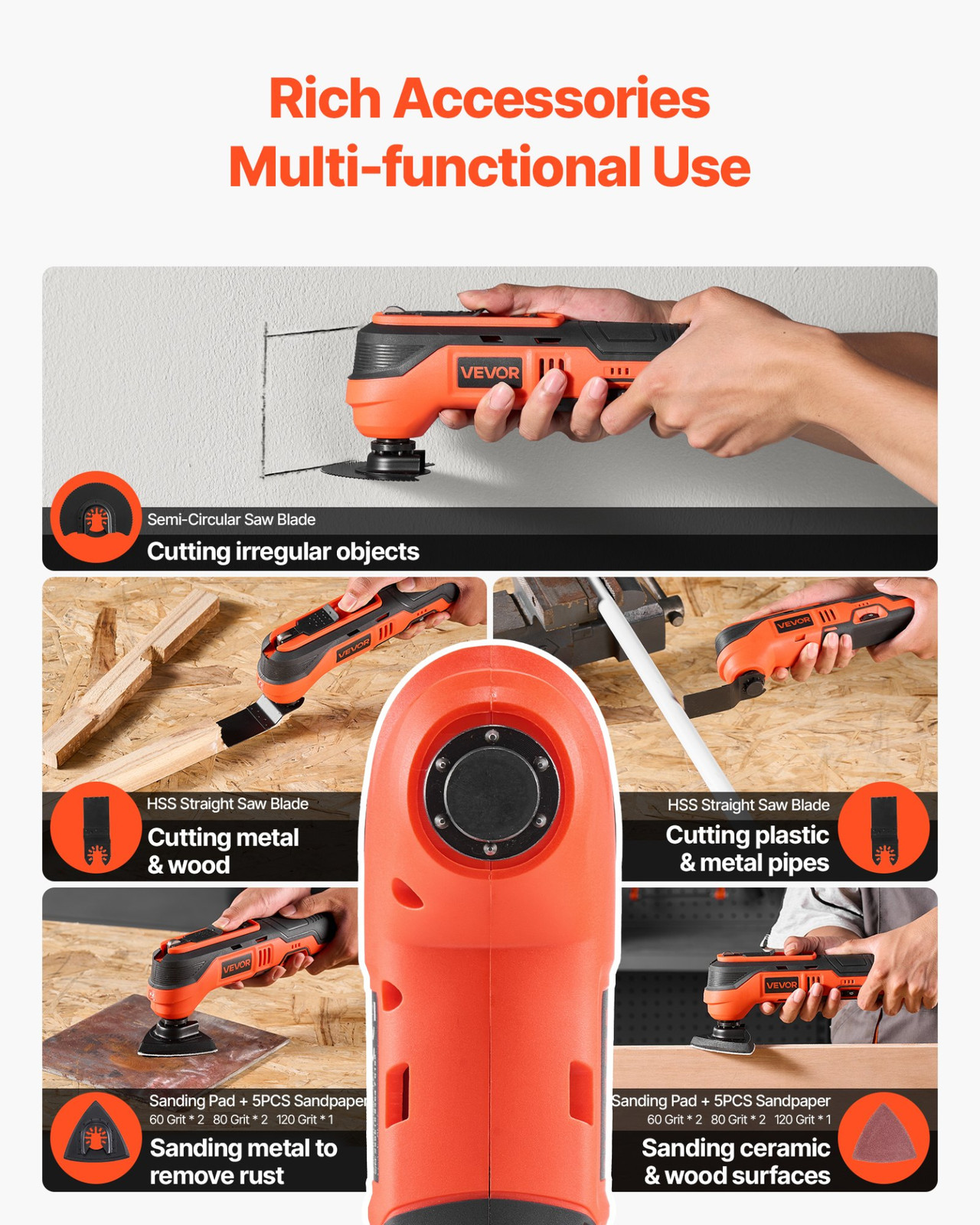 VEVOR Cordless Oscillating Tool, 12V Multitool Oscillating Saw Tool with 6 Varia