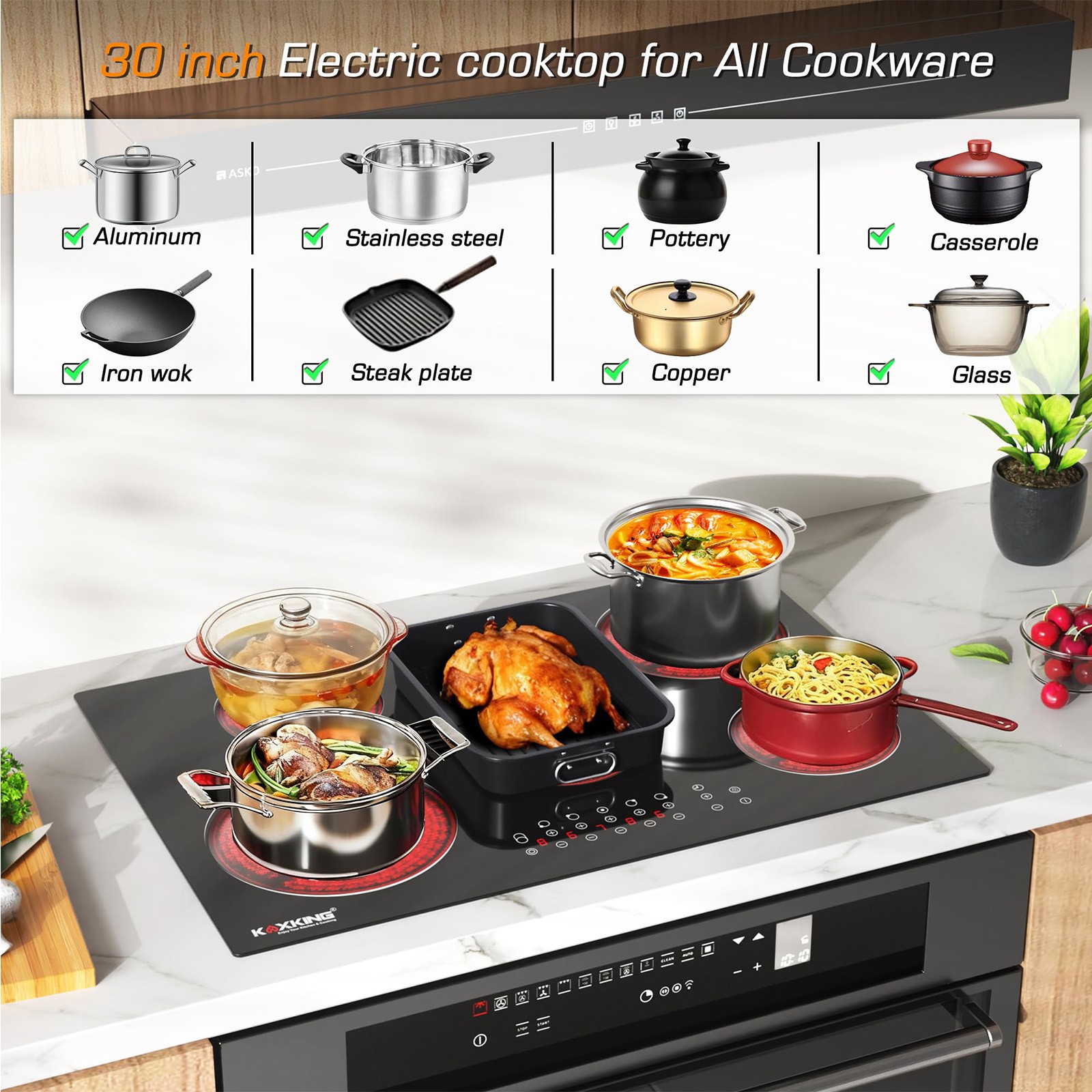 Built-in Electric Ceramic Cooktop 30 in Glass Stove With 5 burner 220-240V 8400W