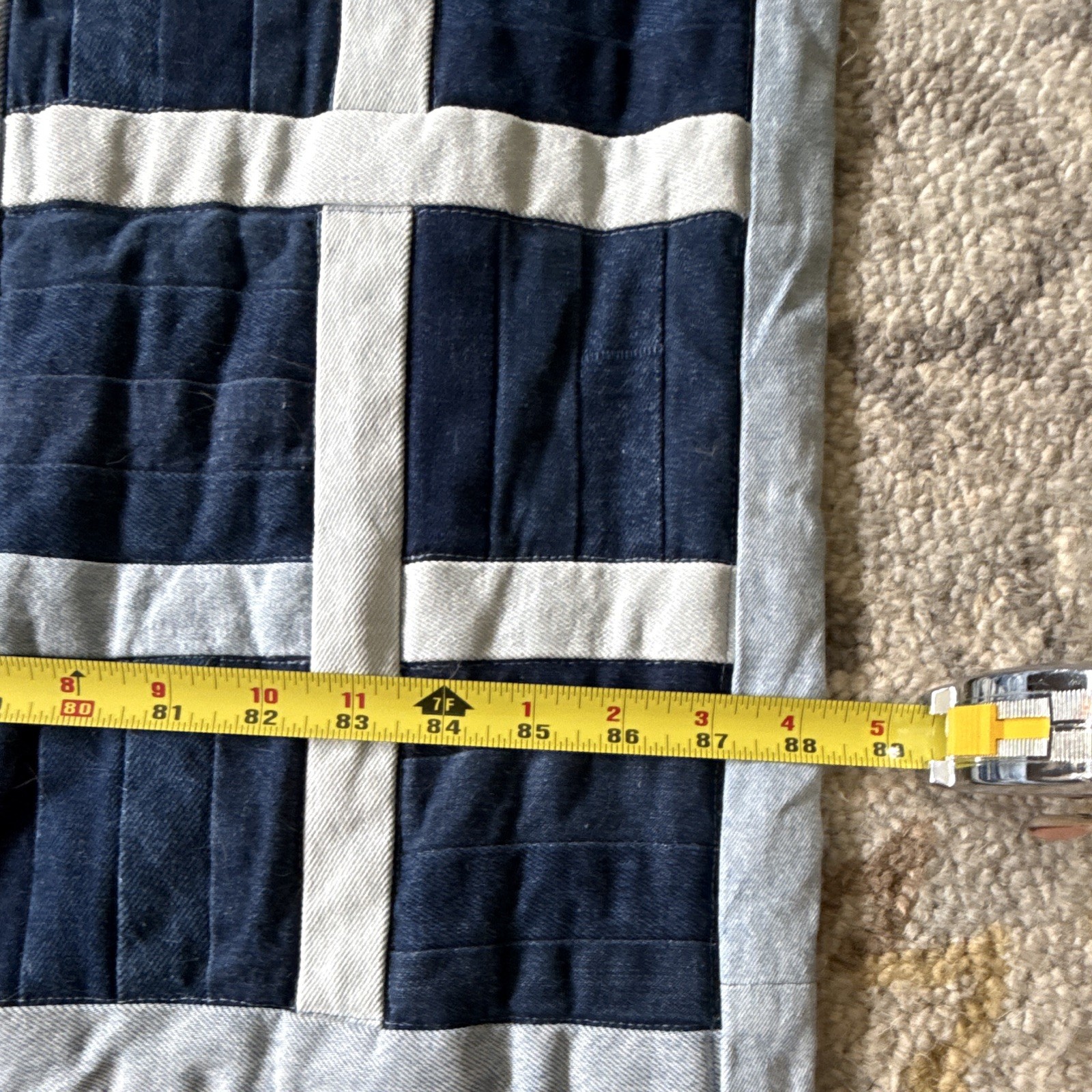 New Handmade Recycled Jean Reversible Quilt Blue/White 6FT 8.5 IN x 7FT 4IN