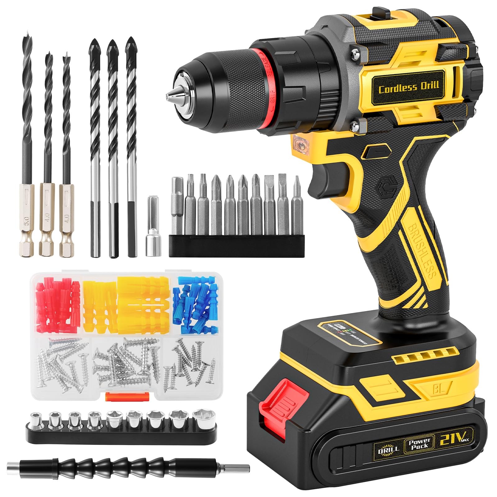 21V Brushless Cordless Drill Set, PowerDrill with 2.0Ah Battery and Charger, 575