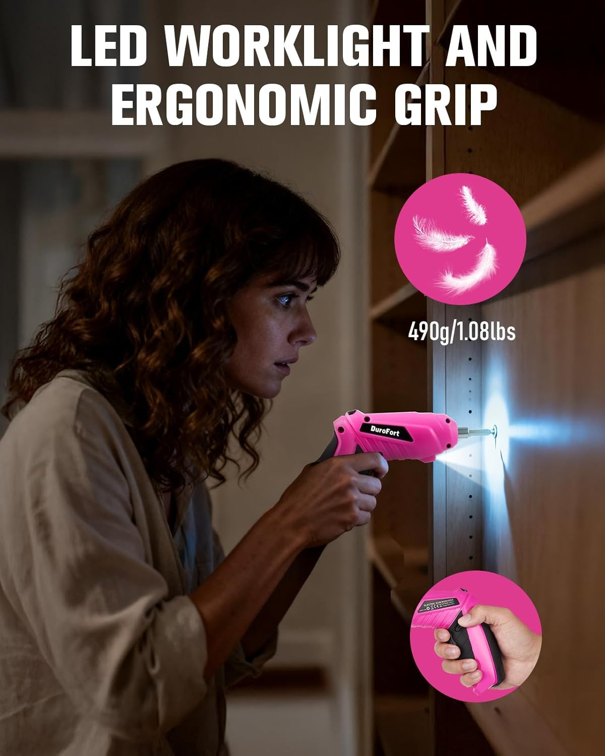 Pink Cordless Electric Screwdriver Set, 3.7V Rechargeable Small Electric Drill w