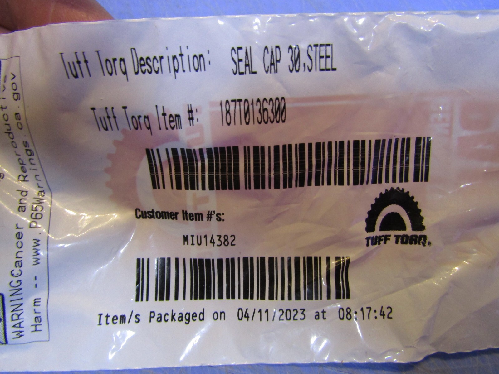 1 – Tuff Torq 187T0136300 Transmission Seal Cap 30 Steel NEW in Package