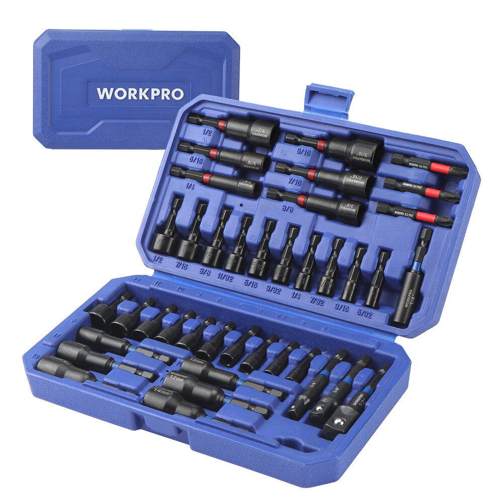 WORKPRO 39PC Magnetic Nut Driver Set Impact Drill Driver Bit 1/4″ Hex SAE&Metric