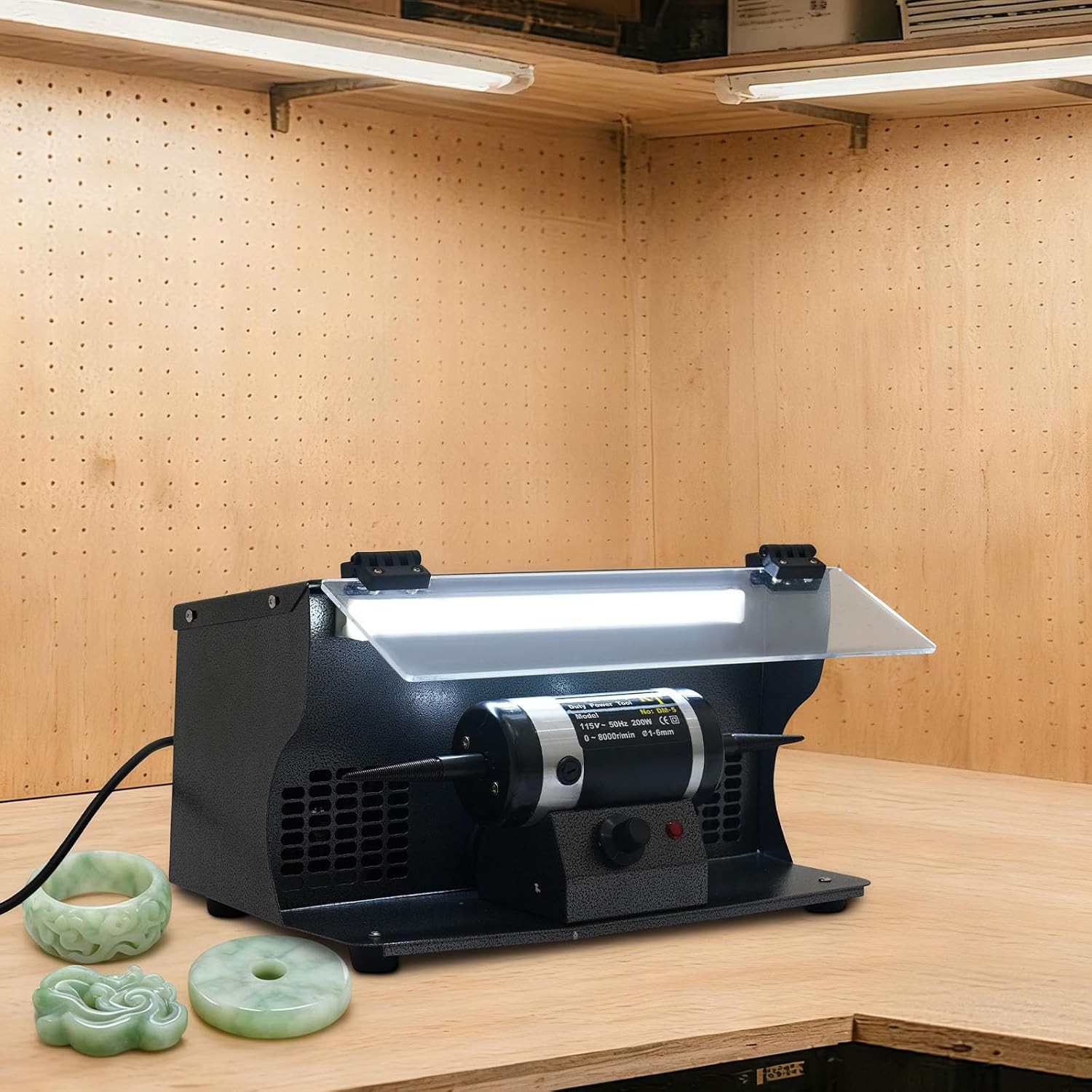 200W Bench Polisher with Dust Collector, Adjustable 0-8000 RPM