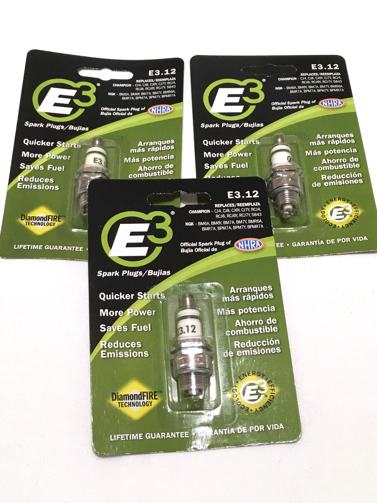 3-Packages of E3 Spark Plug E3.12 Lawn & Garden Small Engines Sealed Package