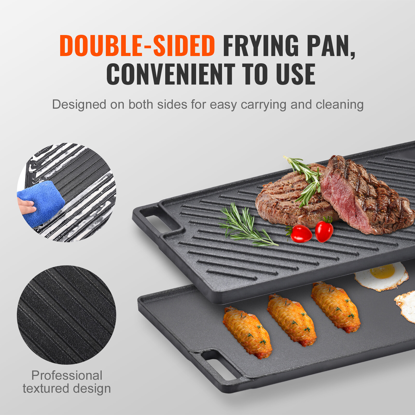 VEVOR 9.7″x16.7″ Reversible Grill Griddle BBQ Flat Stove Top Griddle Cast Iron