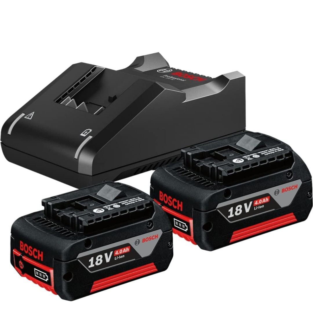 BOSCH 2 x GBA 18V 4.0Ah + GAL 18V-40 Professional Starter Set, Compact Battery &