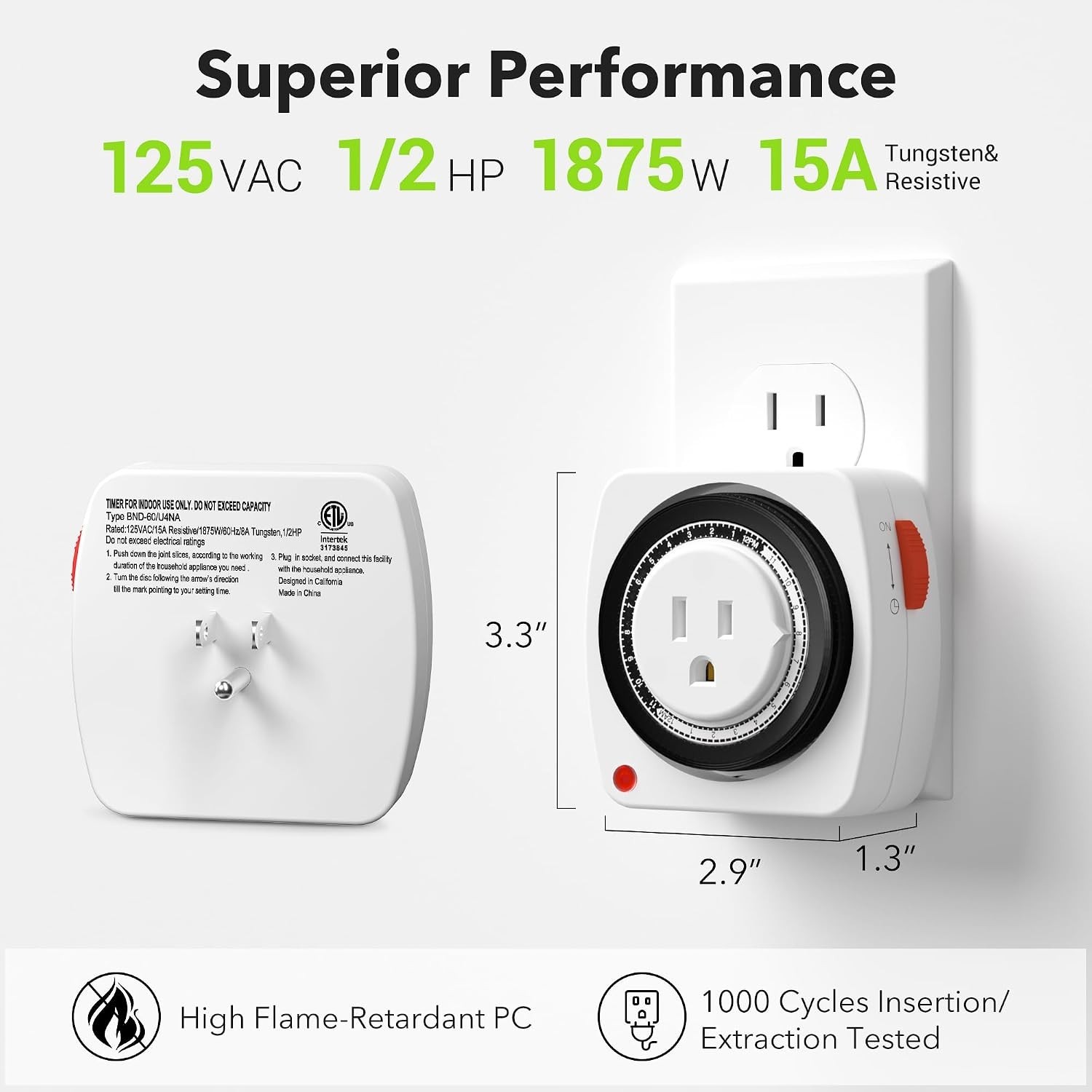 Compact Heavy-Duty Indoor Timer with 3-Prong Plug and 96 Programmable Slots
