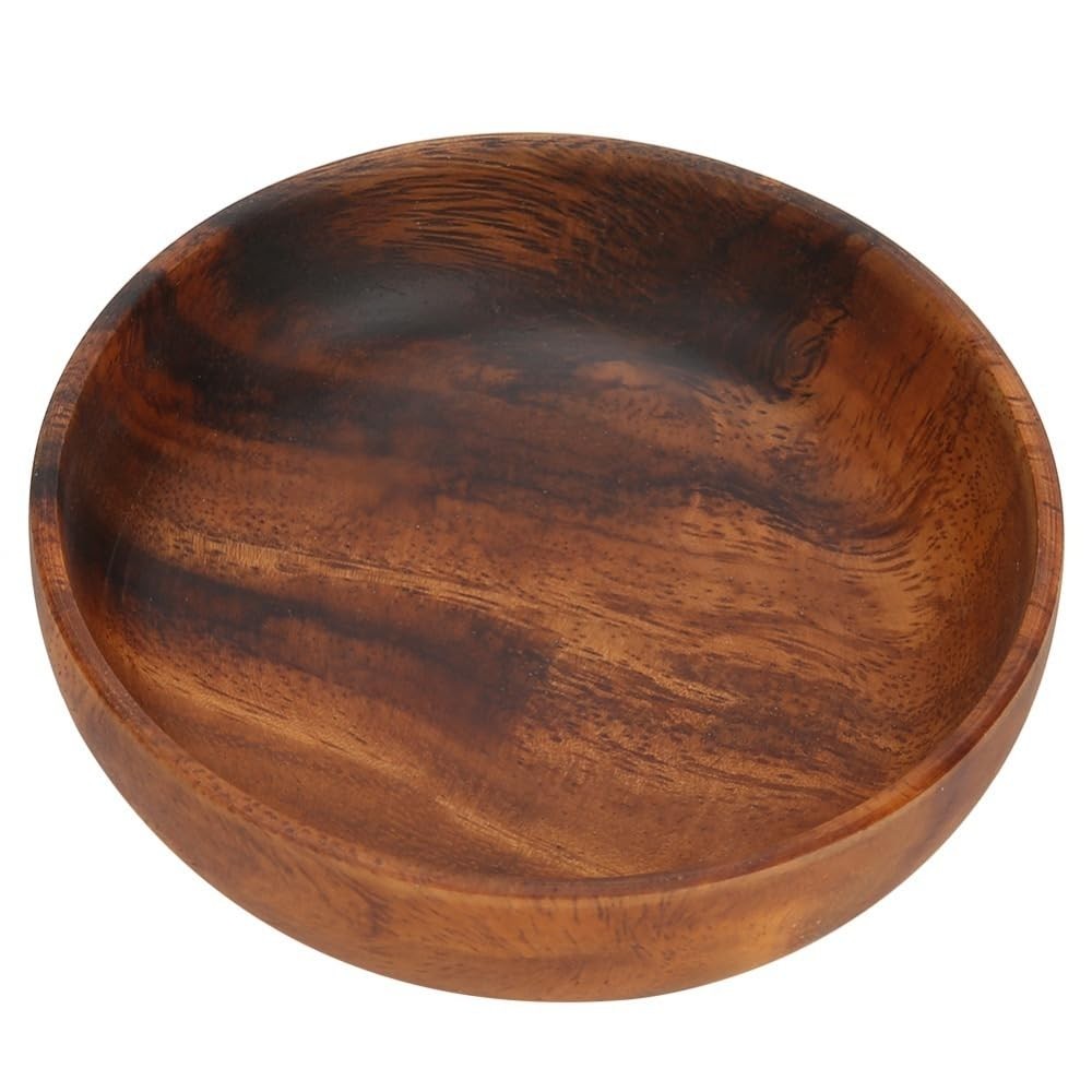 Wooden Rice Noodle Bowl Reusable Easy Clean Anti slip Flat Bottom Fruit Snack…