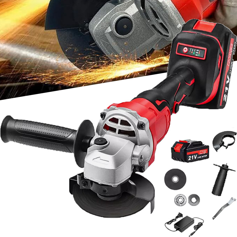 Brushless Cordless Angle Grinder with 21V Battery Charger & Cutting Disc Power
