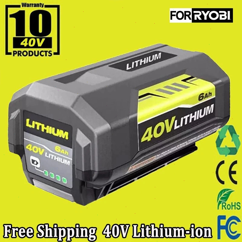 4.0Ah Battery 40 Volt for Ryobi 40V Lithium OP40602 Battery with LED / Charger