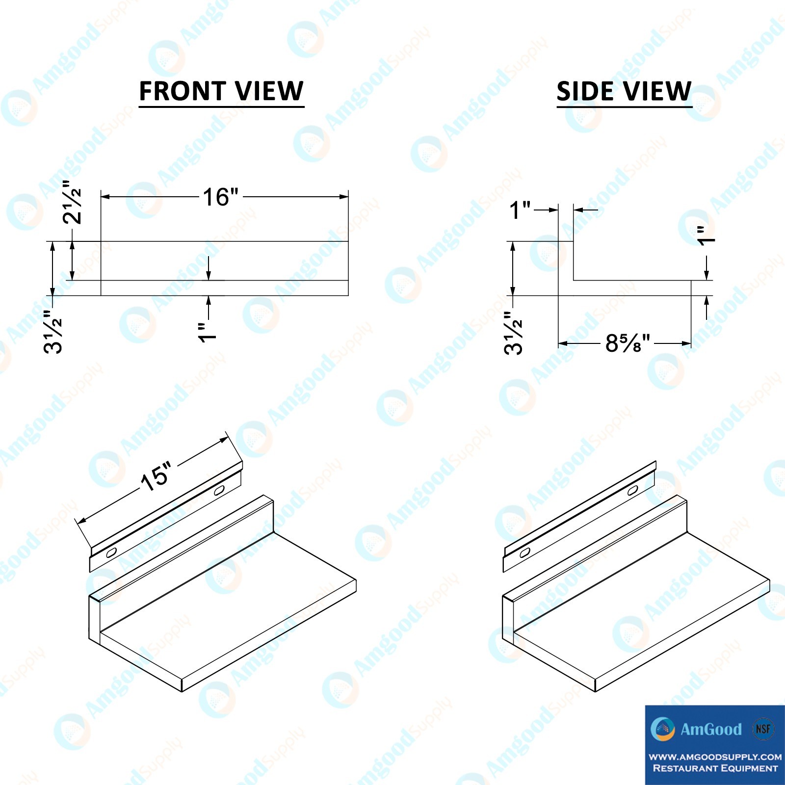 16 in. Stainless Steel Wall Shelf (2 Pack) – 16 in. x 8.6 in. x 3.5 in.
