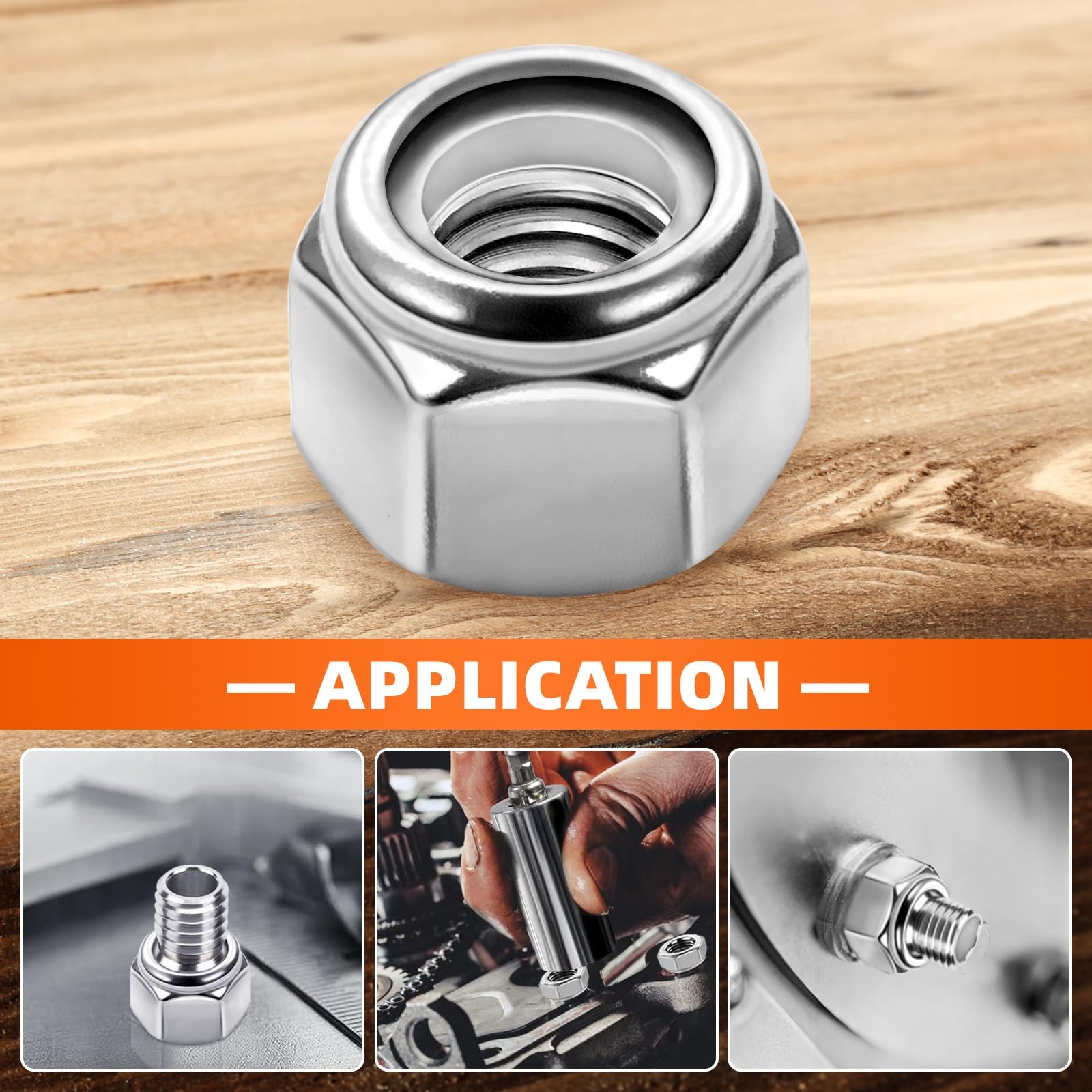 MewuDecor 3/8-16 Nylon Insert Hex Lock Nuts Locknuts, 304 3/8-16, Silver
