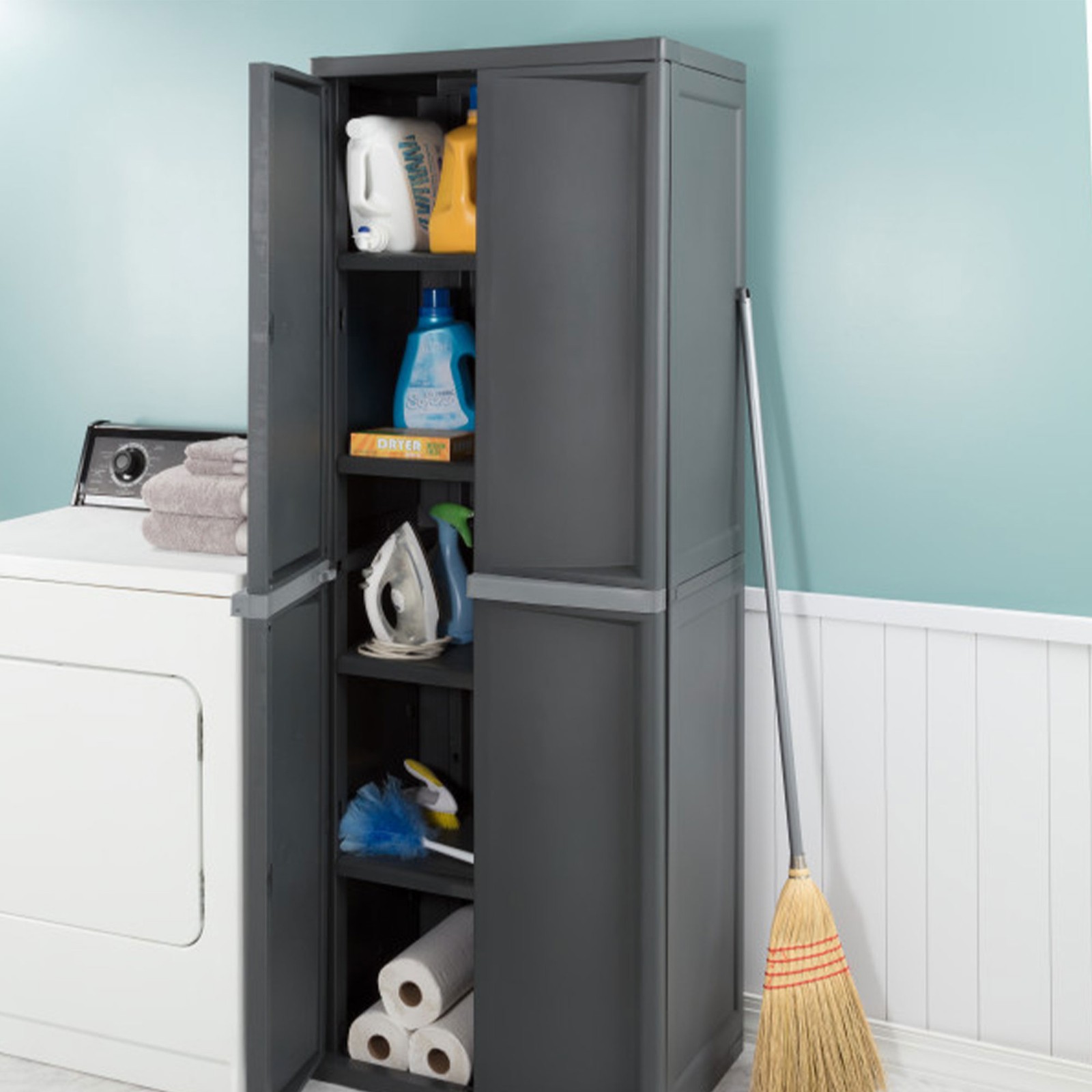 Sterilite Storage Cabinet, Garage, Pantry, & Kitchen Organizer, 4 Shelves, Gray