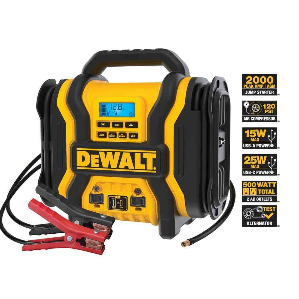 DEWALT Portable Power 2000 Peak Amp Jump Starter w/Digital Compressor