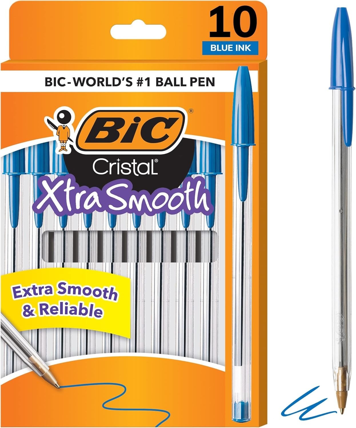 Cristal Xtra Smooth Ballpoint Pen, Medium Point (1.0mm), Blue, 10-Count