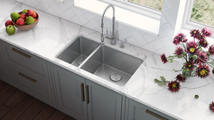 Ruvati 32″ Undermount 30/70 Double Bowl 16 Gauge Kitchen Sink – RVM5307
