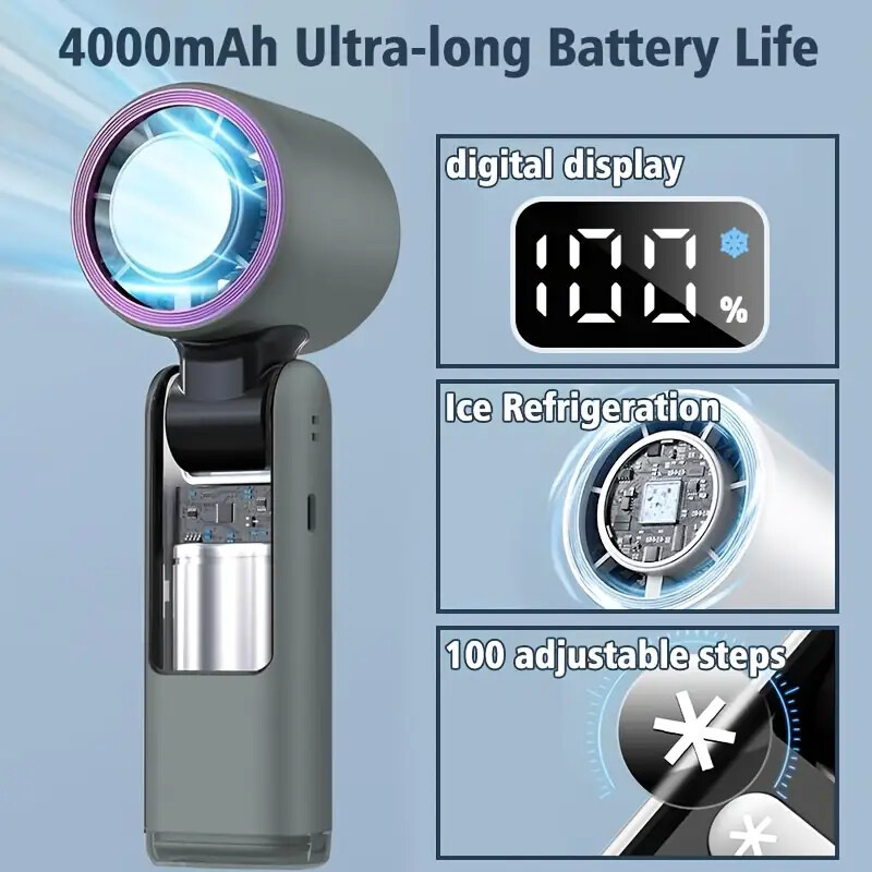 Foldable Portable Fan Stepless Speed Turbo Mini 4000mAh Ice Cooling Handheld Fan