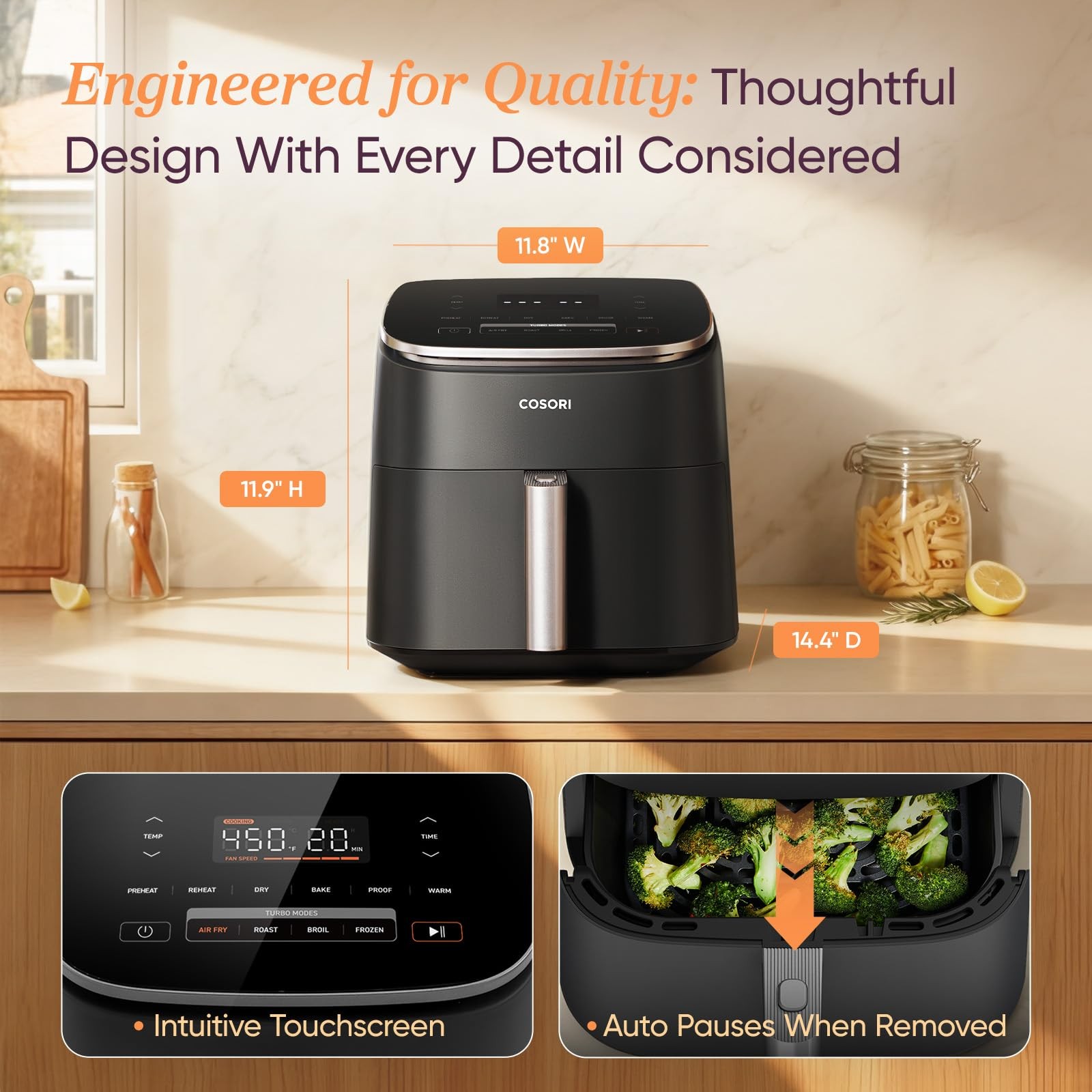 Cosori 9-in-1 TurboBlaze Air Fryer 6 Qt, PFAS-Free Ceramic 6QT, Dark Gray