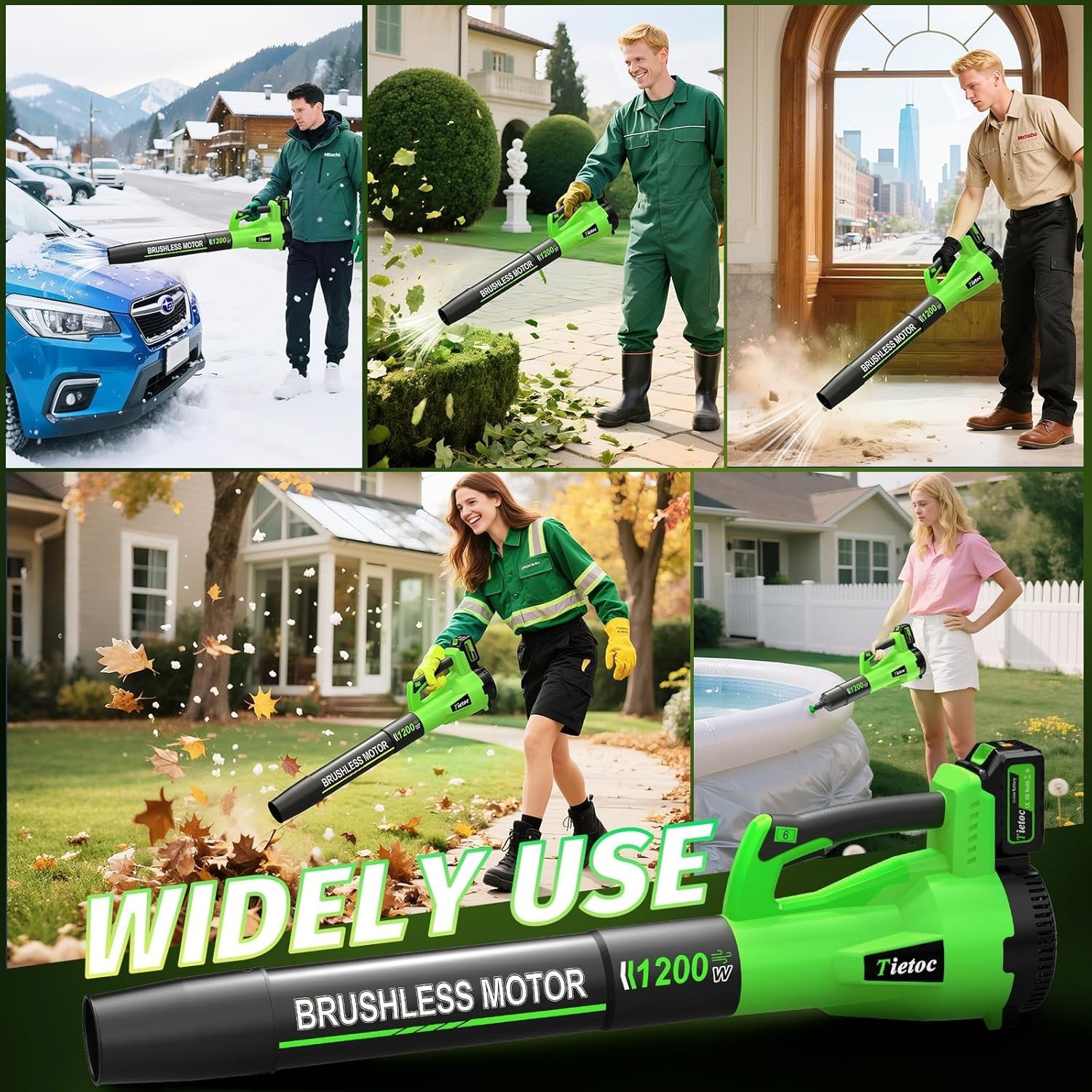Powerful 1200W Electric Leaf Blower – 2 Batteries, 200 MPH, Compact Design