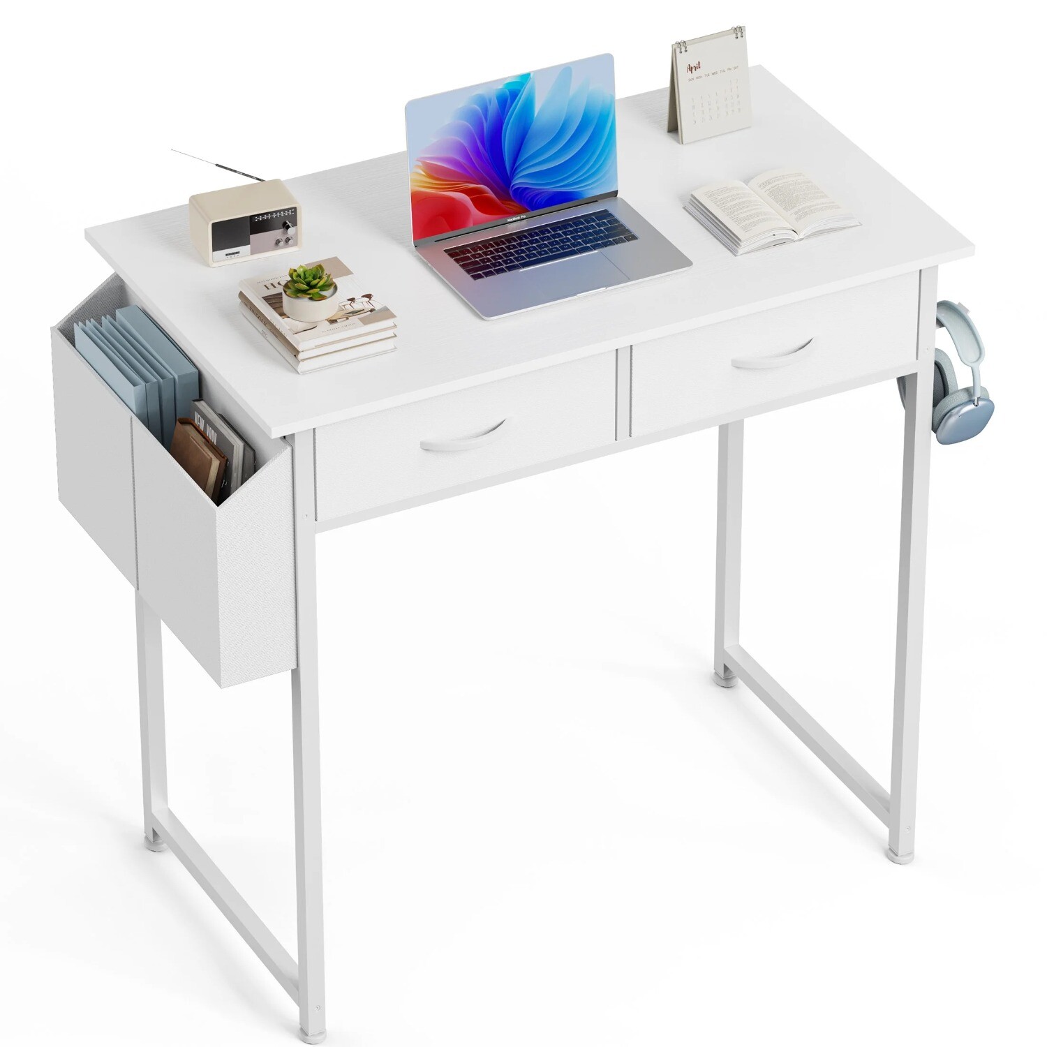 Small Computer Desk for Home Office, 32″ Working PC Table with 2 Fabric Drawers