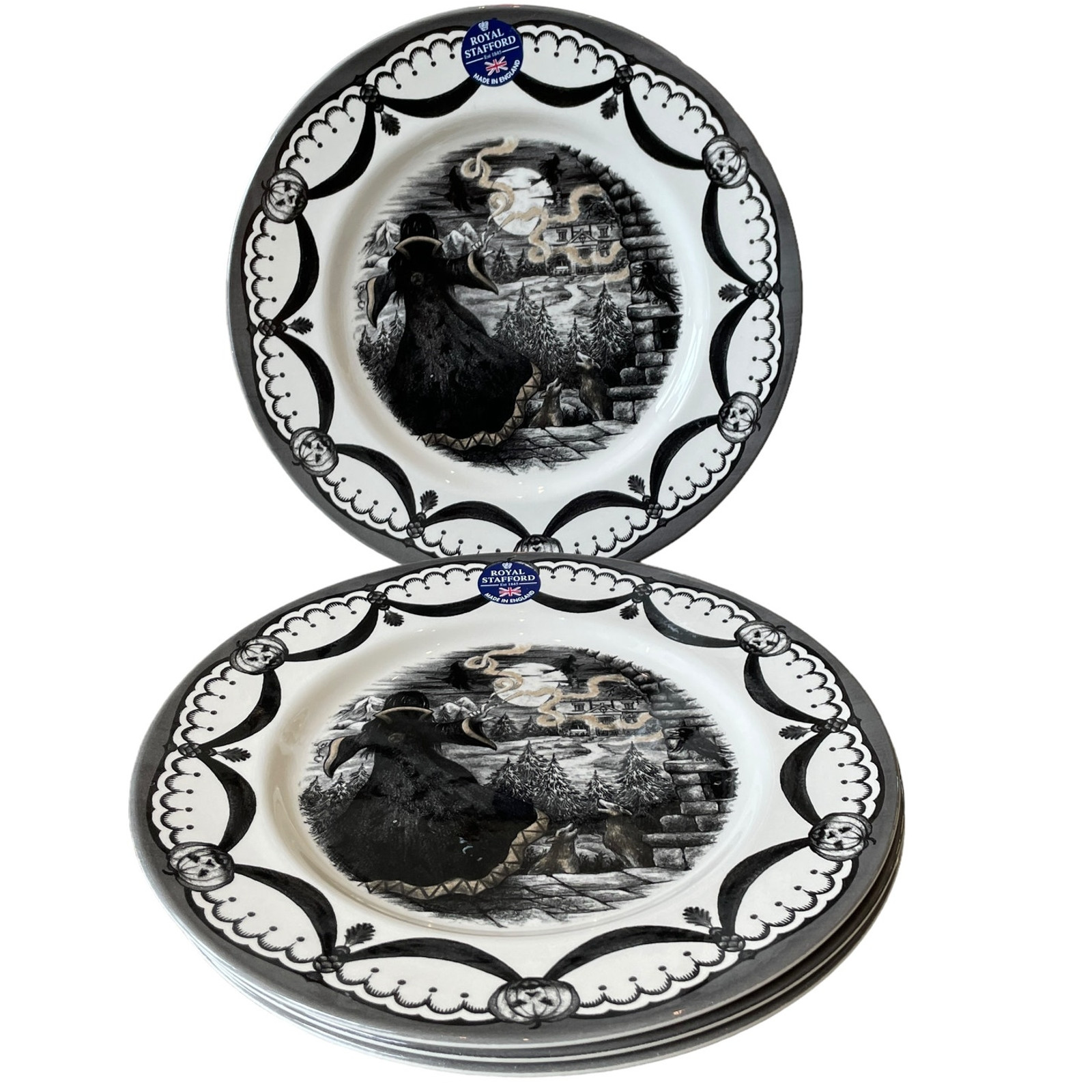 Royal Stafford Halloween Wicked Witch Salad Plates 8.5in Porcelain Set of 4 New