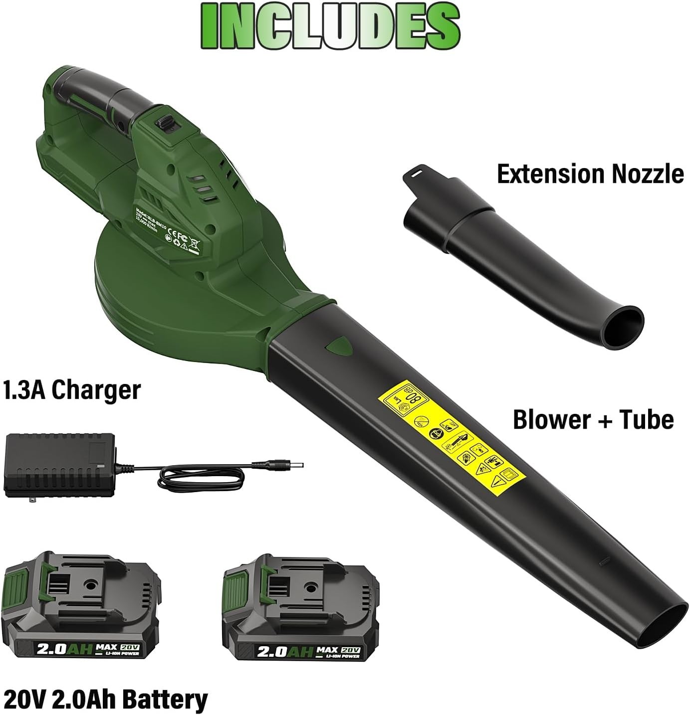Leaf Blower 20V Cordless, with 2 x 2.0Ah Battery, 350 CFM 150 MPH | 15000 RPM…