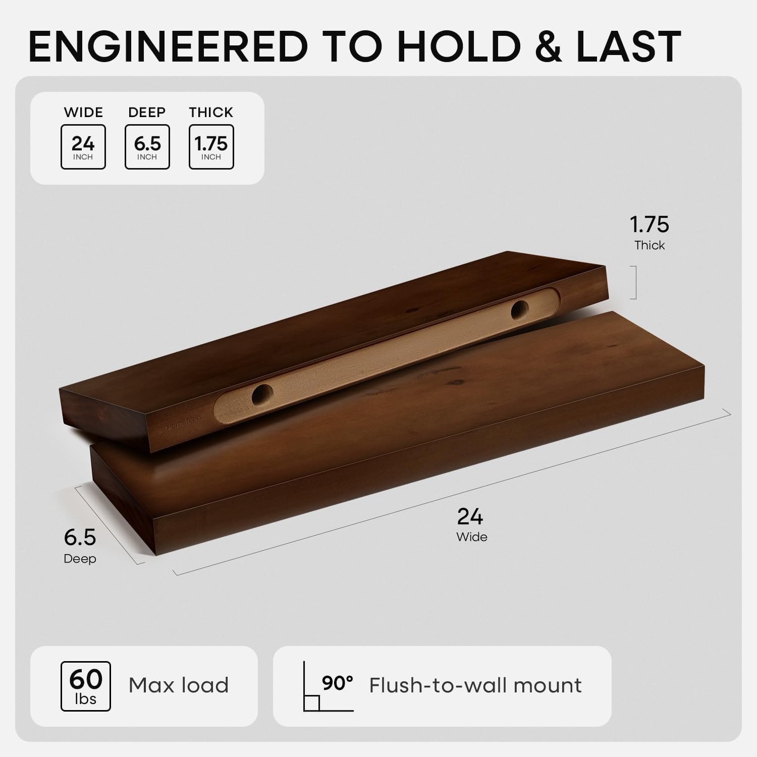24inch Walnut Floating Shelves for Wall, High End Solid Real Wood 24in Floati…