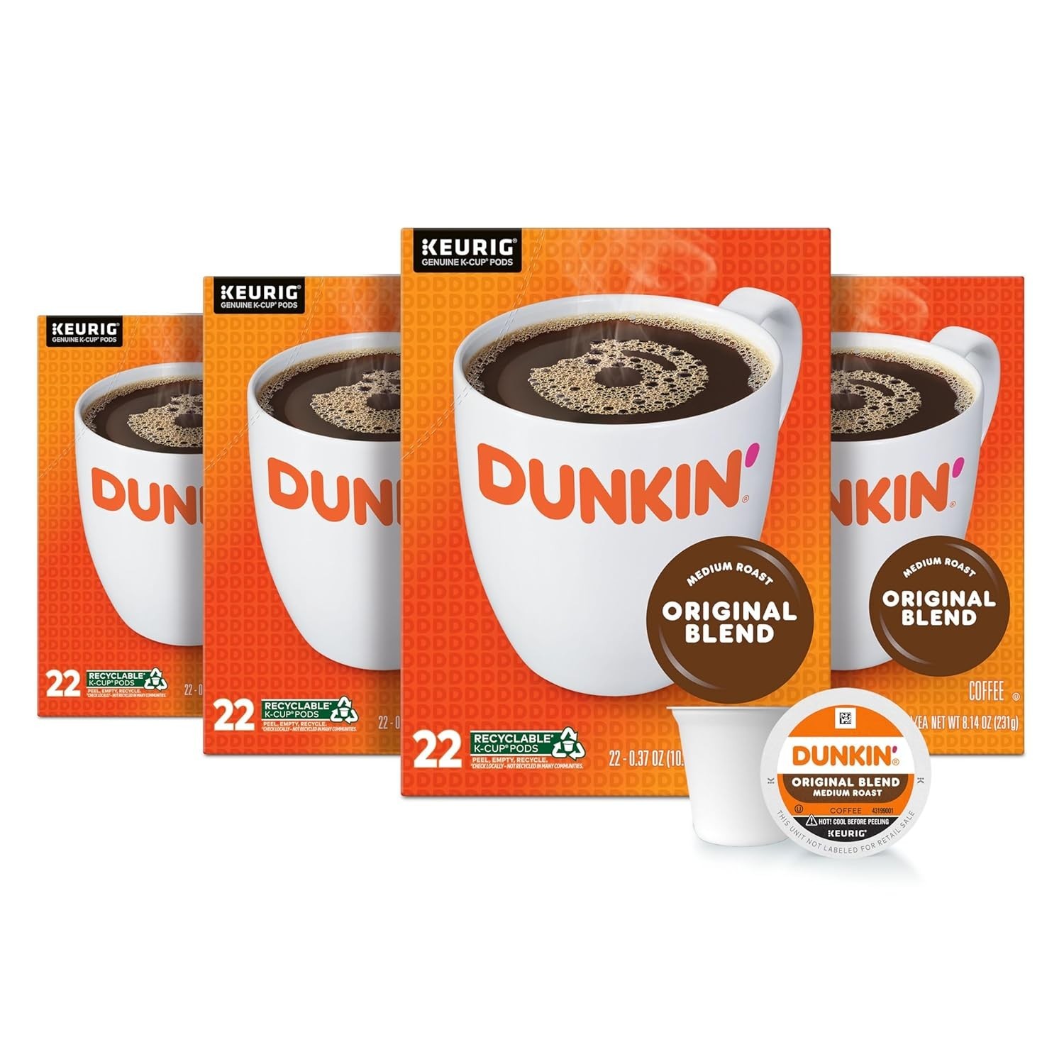 Dunkin’s Donut Original Blend Medium Roast K Cup Coffee Pods 88 Count