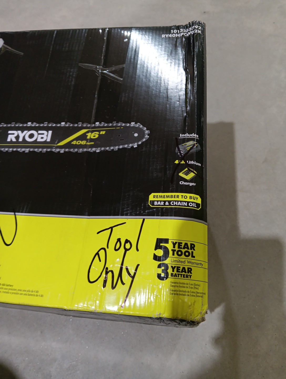 RYOBI 40V HP Brushless 16″in Battery Chainsaw RY40HPCW02K -No Battery or Charger