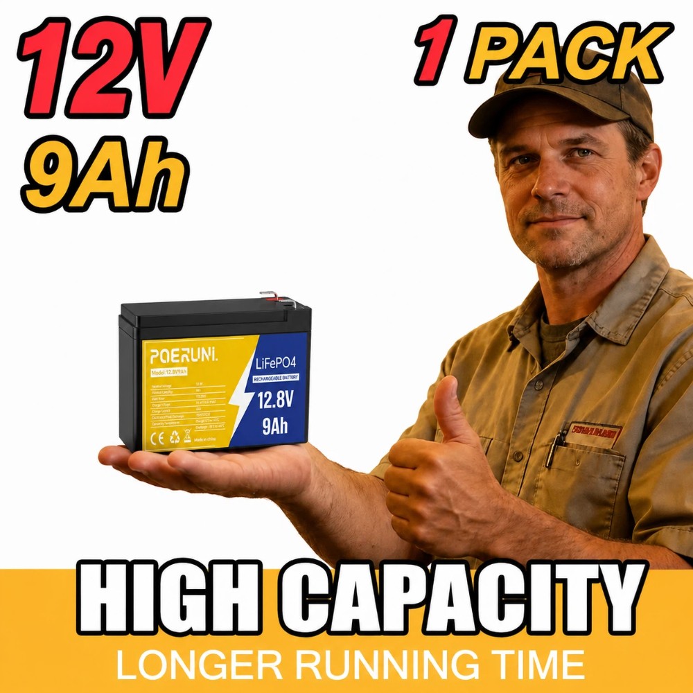 12V 9Ah LiFePO4 Lithium Battery Built-in BMS Deep 5000+ Cycle For Solar Power RV
