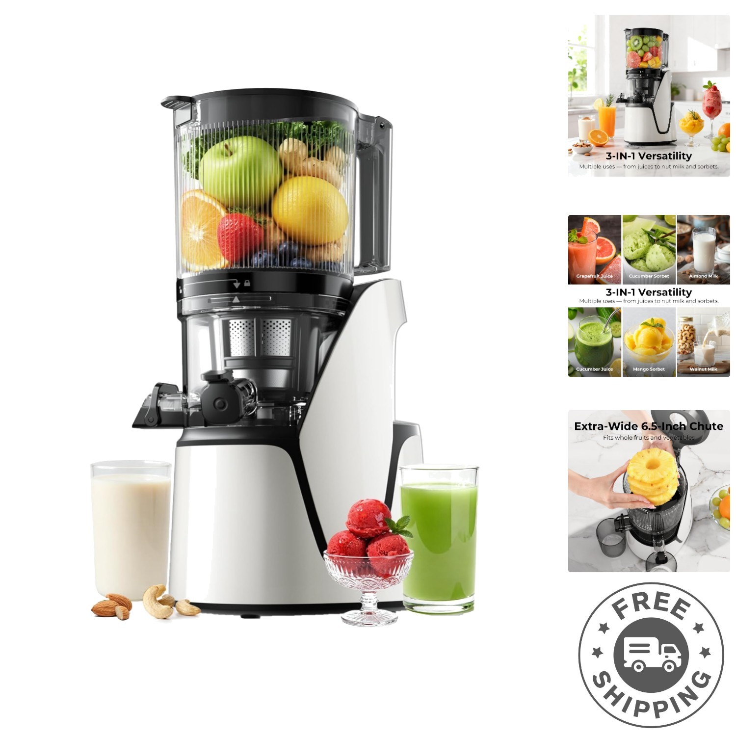 High-Performance Cold Press Juicer: 250W Motor, 100oz with Dishwasher Safe Parts