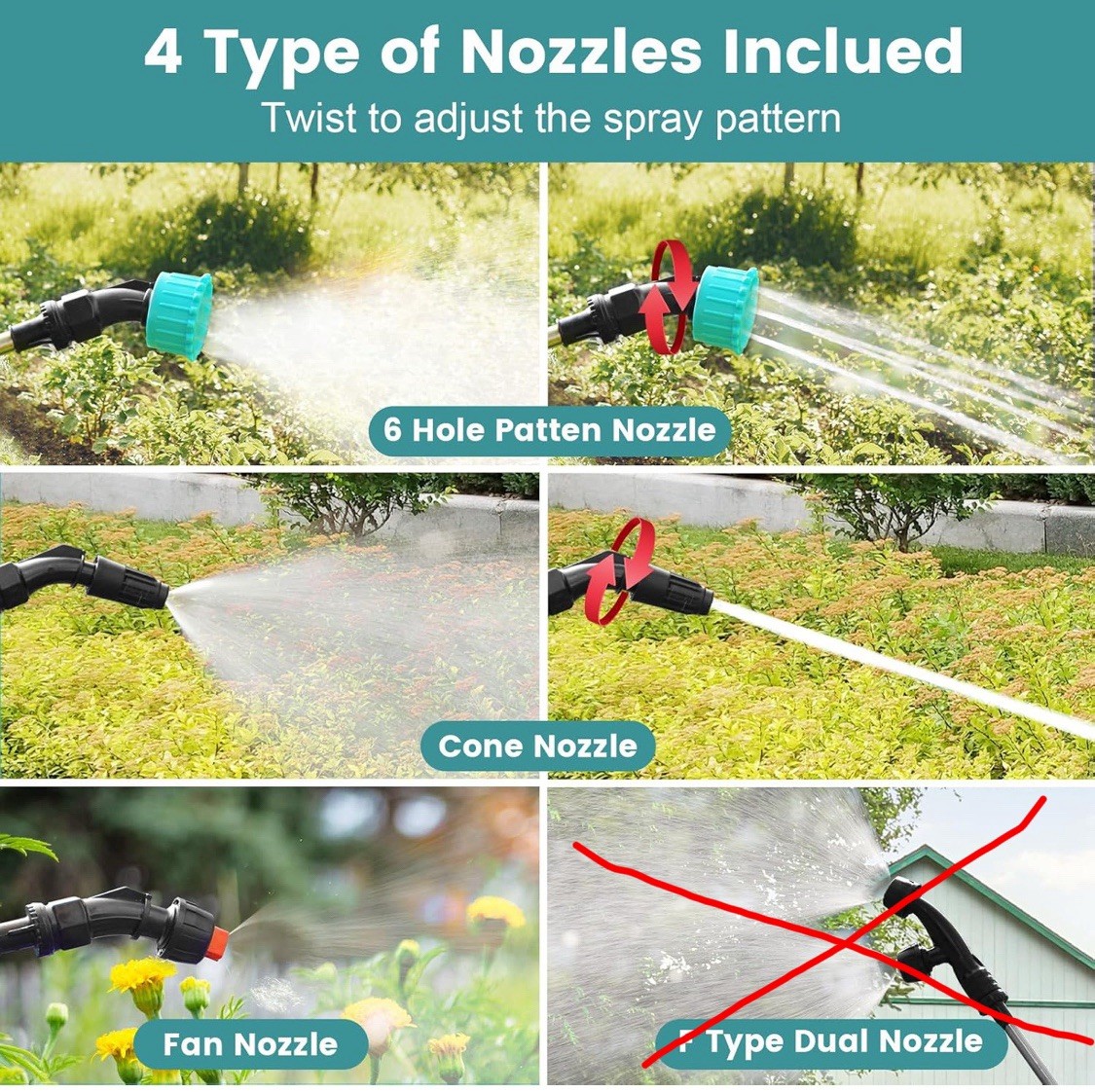 Sprayer w USB Rechargeable Handle,1.35 Gal/5L, 3 Mist Nozzles, Shoulder Strap