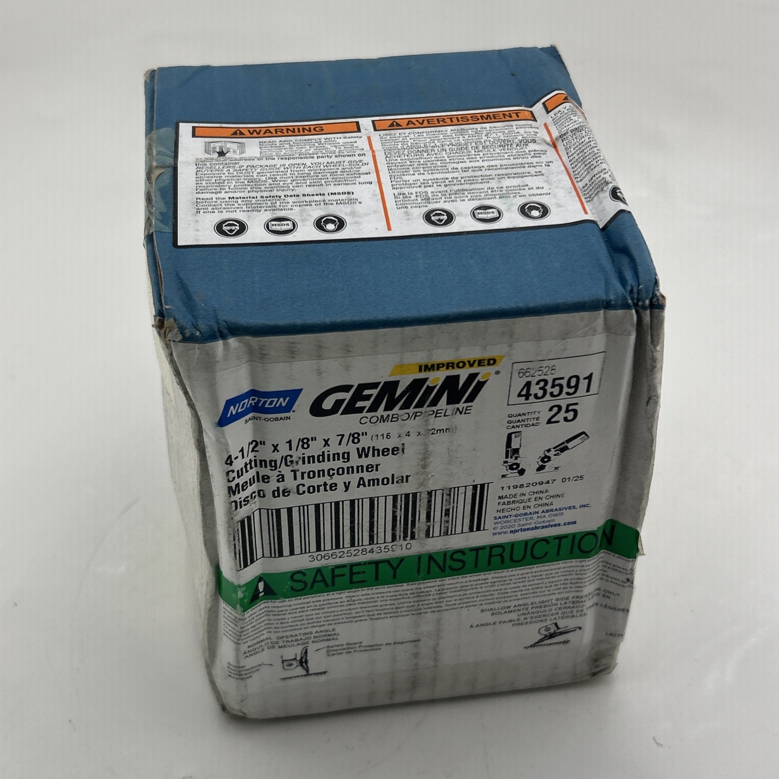 Norton Gemini Grinding Wheel – Type 27 (Qty. 25) 4-1/2″x1/8″x7/8″ #43591 DC4518G