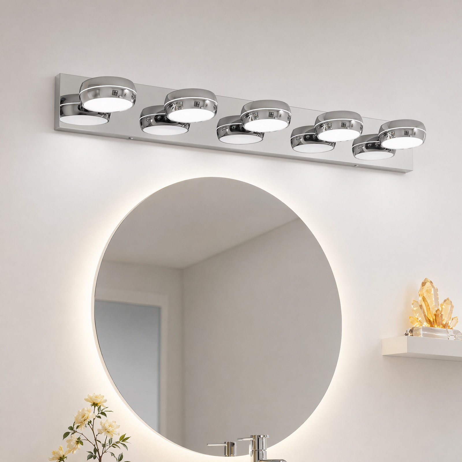 35 in Modern Chrome LED Vanity 5 Light Bathroom Over Mirror Wall Sconce Fixture