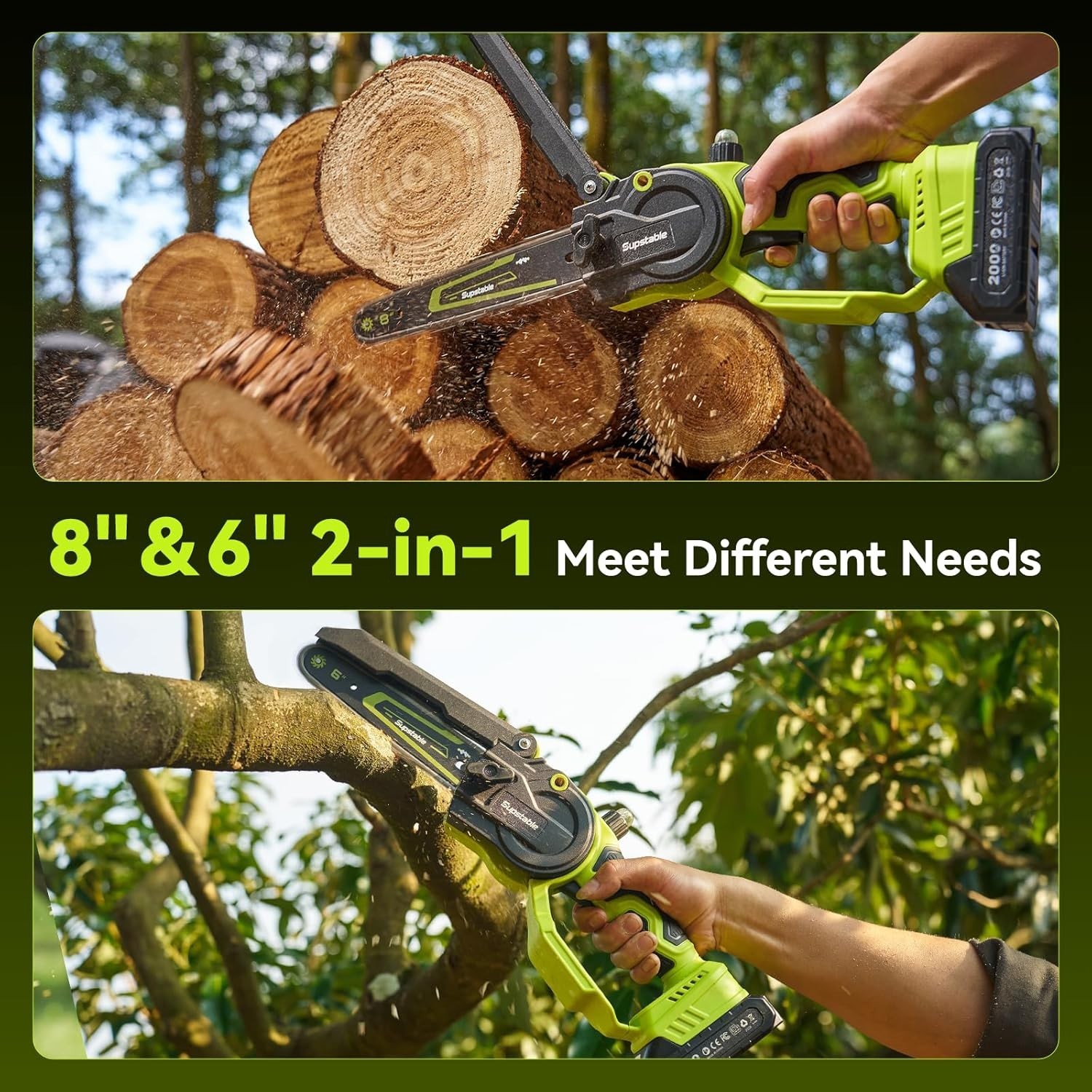 Mini Chainsaw Cordless, 8 Inch & 6 Inch Electric Chainsaw Battery Powered, 1000W