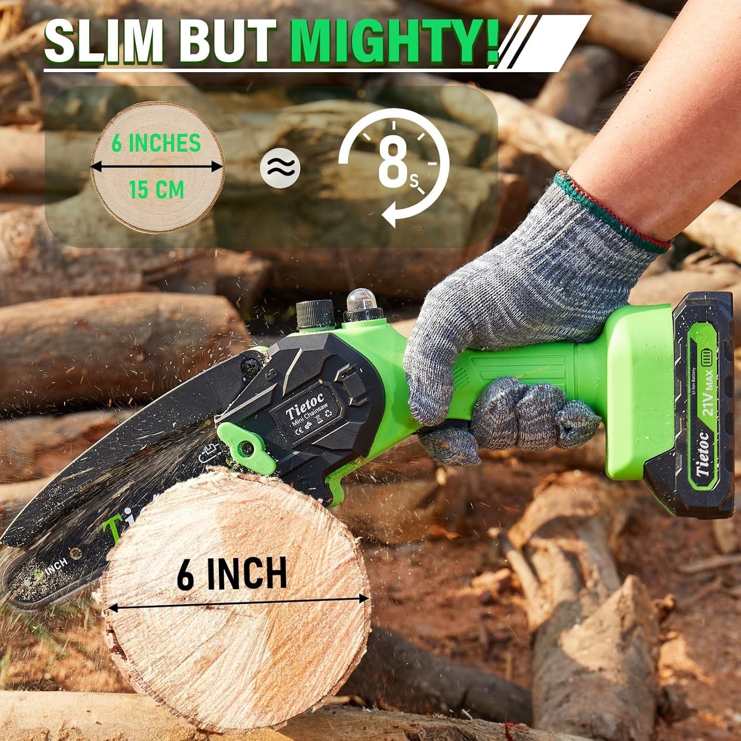 Tietoc Chainsaw 6 Inch Mini Electric Chainsaw Cordless Battery Powered, Hand Hel