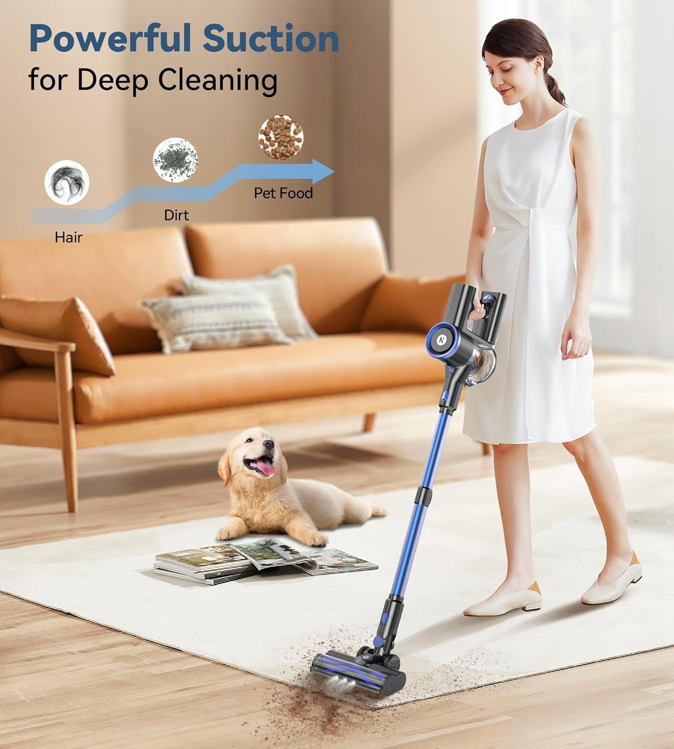 Cordless Vacuum Cleaner 65KPa Lightweight Pet Hair Carpet Hardwood Stick 1.5L
